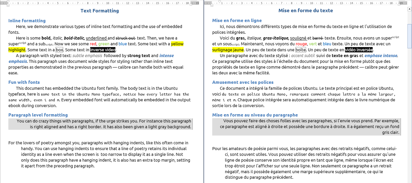 Side-by-side comparison of the original English DOCX and the French translated DOCX rendered in Microsoft Word